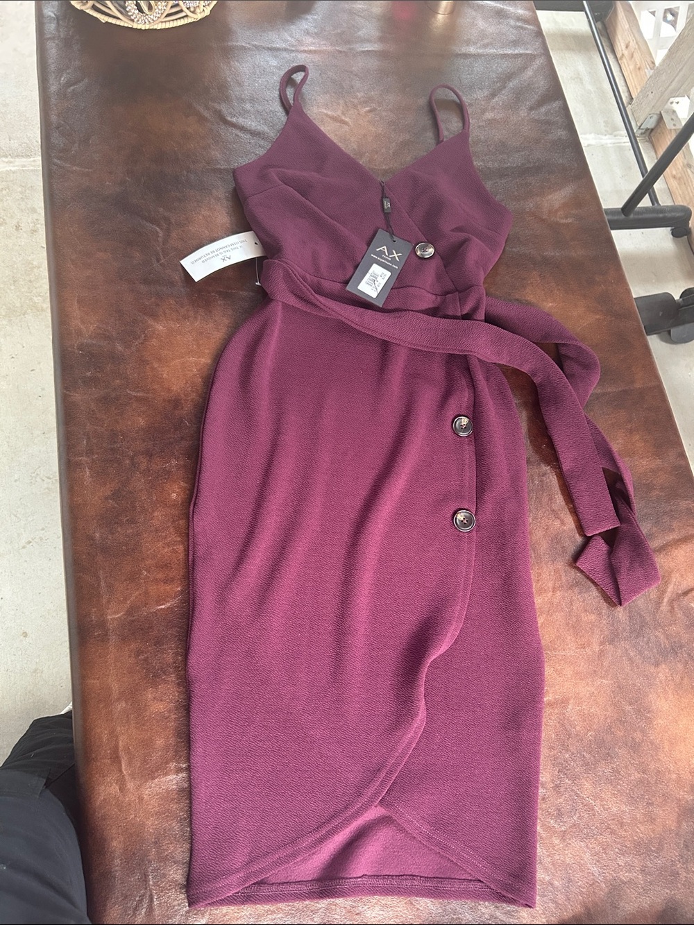 A/X Armani Exchange Plum Wrap-Front Midi Dress with Belt